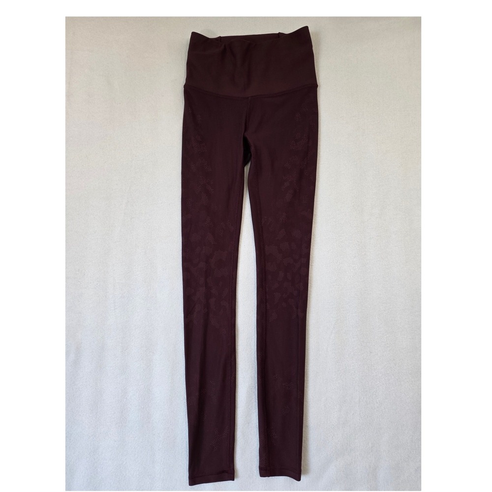 Lululemon Wunder Under High Rise Leggings 4 Maroon Leopard Print Yoga Pants 28in
